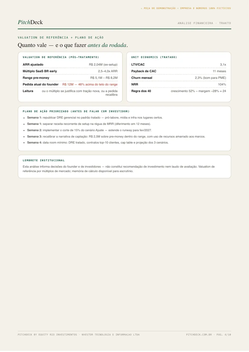Valuation de referência e plano de ação da Trakto
