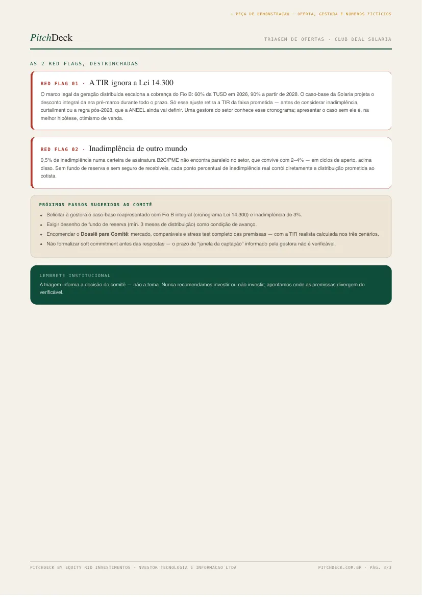 Página 3 da triagem Solaria: red flags detalhadas e próximos passos